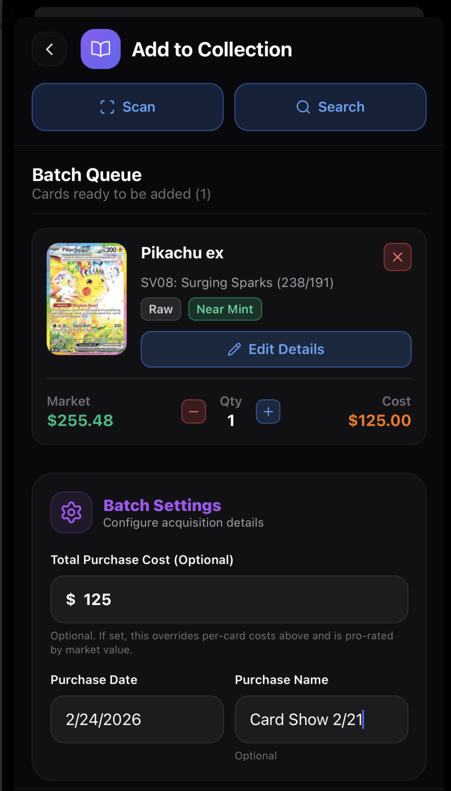 Adding a new card to your collection