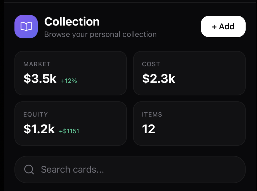 TCGTrack price report showing accurate market data